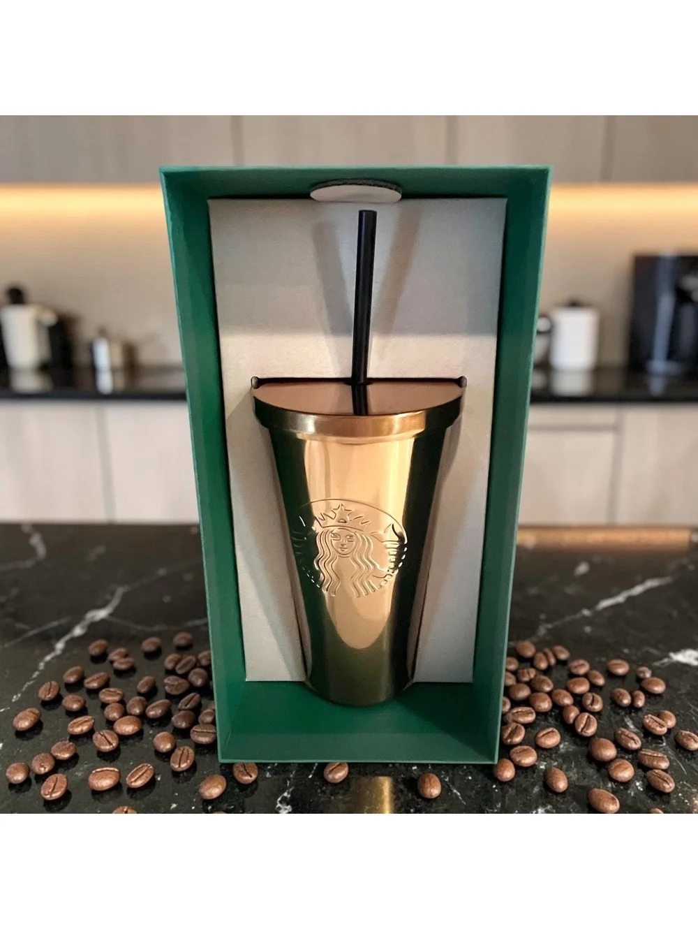 Starbucks Metallic Rose Gold Tumbler Cup Black Straw New Open Box